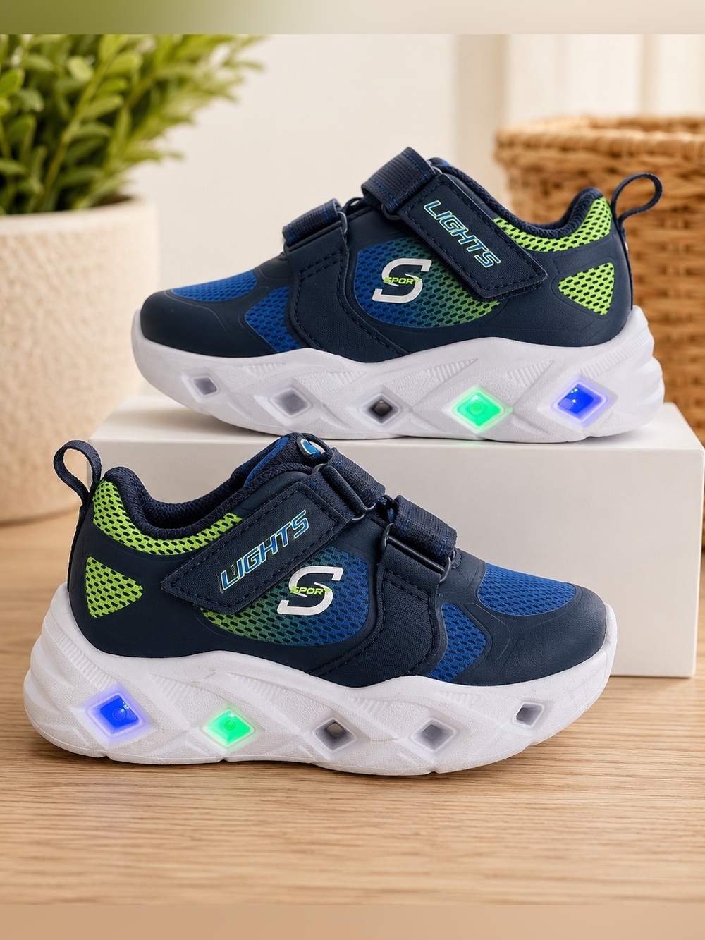 Skechers S Sport Toddler Boy Sneakers Light Up Size 6 Everett Sneakers Blue Lime
